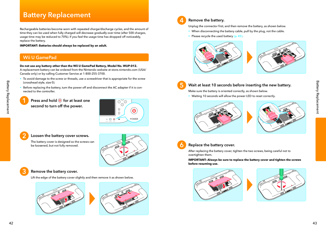 Nintendo WUPSWAAB manual Battery Replacement, Wii U GamePad 